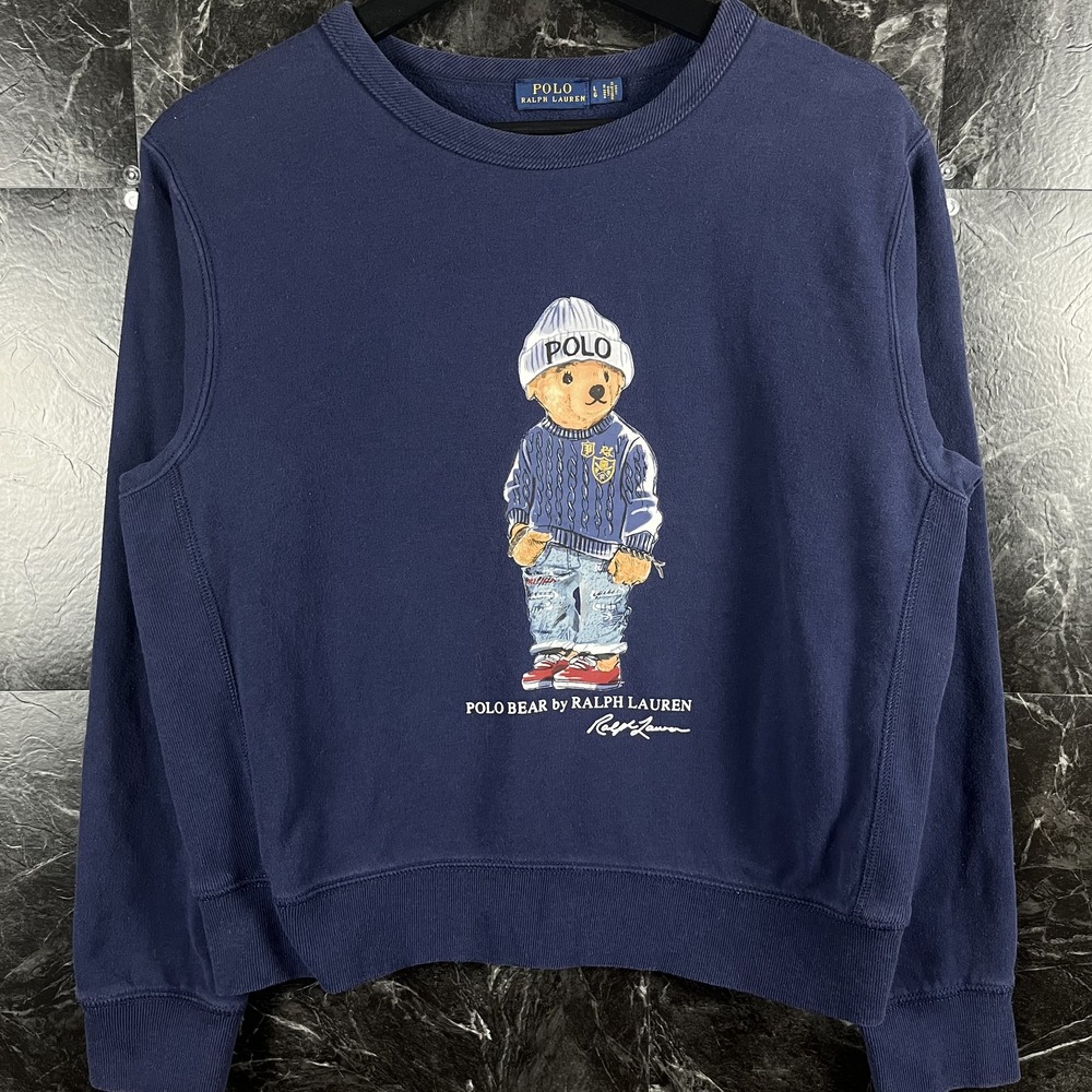 Polo Ralph Lauren Women's Blue Polo Bear Sweatshirt Large -Flaws